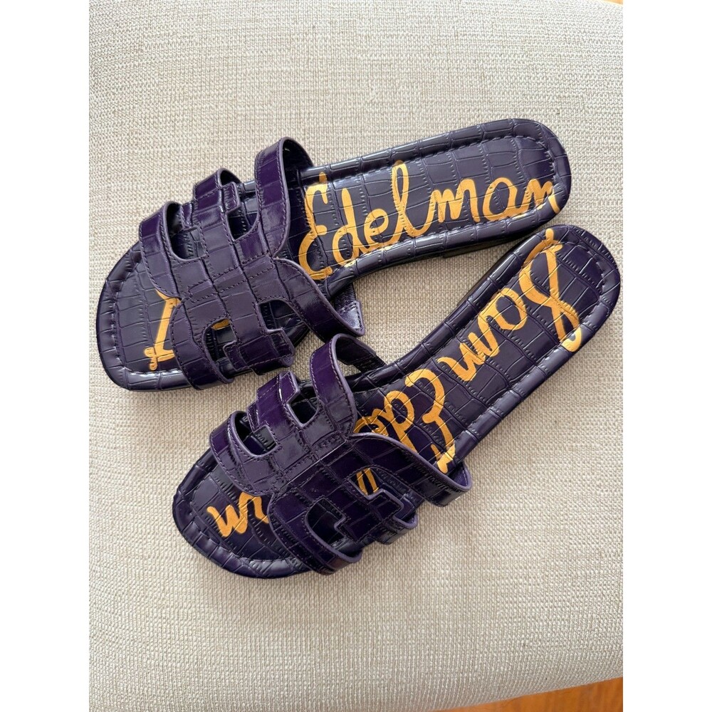 Sam Edelman Bay Slides Winter Violet Purple Crocodile Skin Print